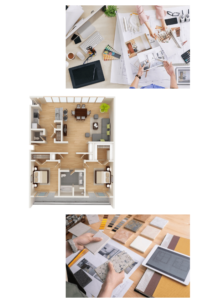 Work table and floor plan for furnishing consultation